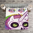 thumbnail image 3 of Ambesonne Cartoon Quilted Bedspread Set 3 Pcs, Unicorn Design, Queen Size, Multicolor, 3 of 3