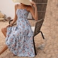 thumbnail image 4 of Summer Dresses for Women 2026 Women's Ditsy Floral Midi Dress Adjustable Spaghetti Strap Smocked Tiered A Line Casual Summer Vacation Dress, 4 of 9