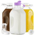 thumbnail image 1 of Botella de vidrio para leche Ritayedet de 1,9 L con boquilla de silicona y 4 tapas, paquete de 3, 1 of 6