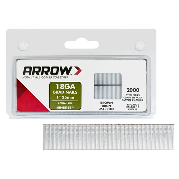 Arrow BN1816BCS 18-Gauge Steel Brad Nails for Molding, Cabinets, Framing, Trim, and Finishing, Safe to Use with Electric or Battery Powered Nailers, Brown, 1 Inch, 2000 Pack