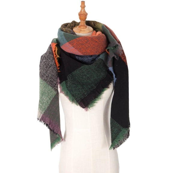 ManxiVoo scarf Women Fall Winter Scarf Classic Tassel Plaid Scarf Warm Soft Chunky Large Blanket Wrap Shawl Scarves scarfs for women A