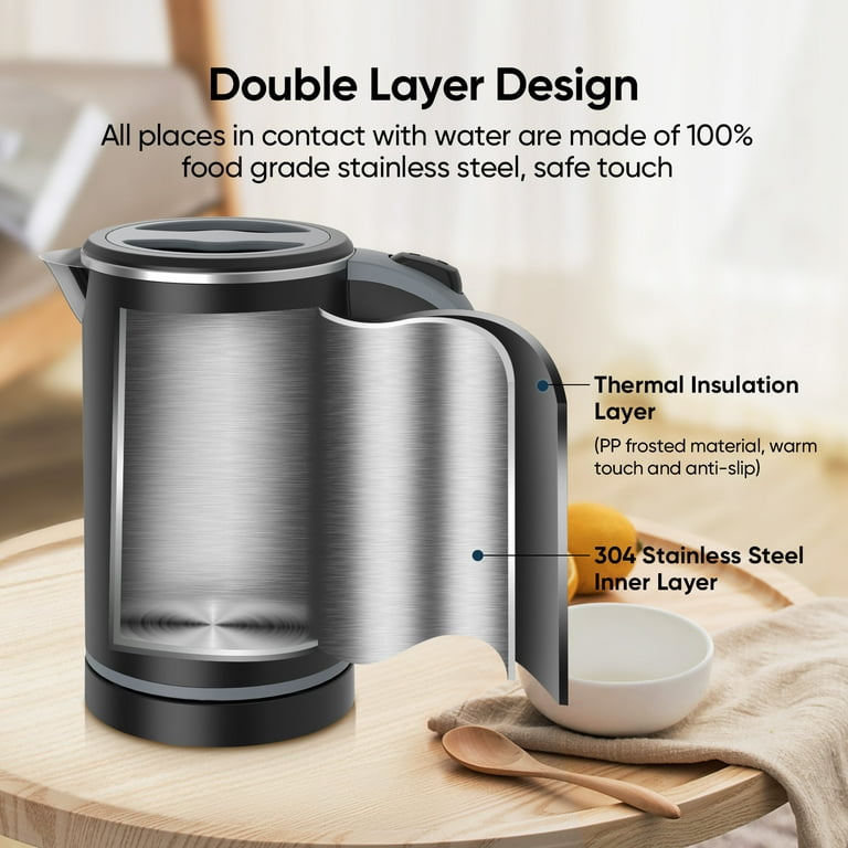 Small Electric Tea Kettle Stainless Steel, 0.8L Portable Mini Hot Water  Boiler Heater, Travel Electric Coffee Kettle with Auto Shut-Off & Boil Dry  Protection 