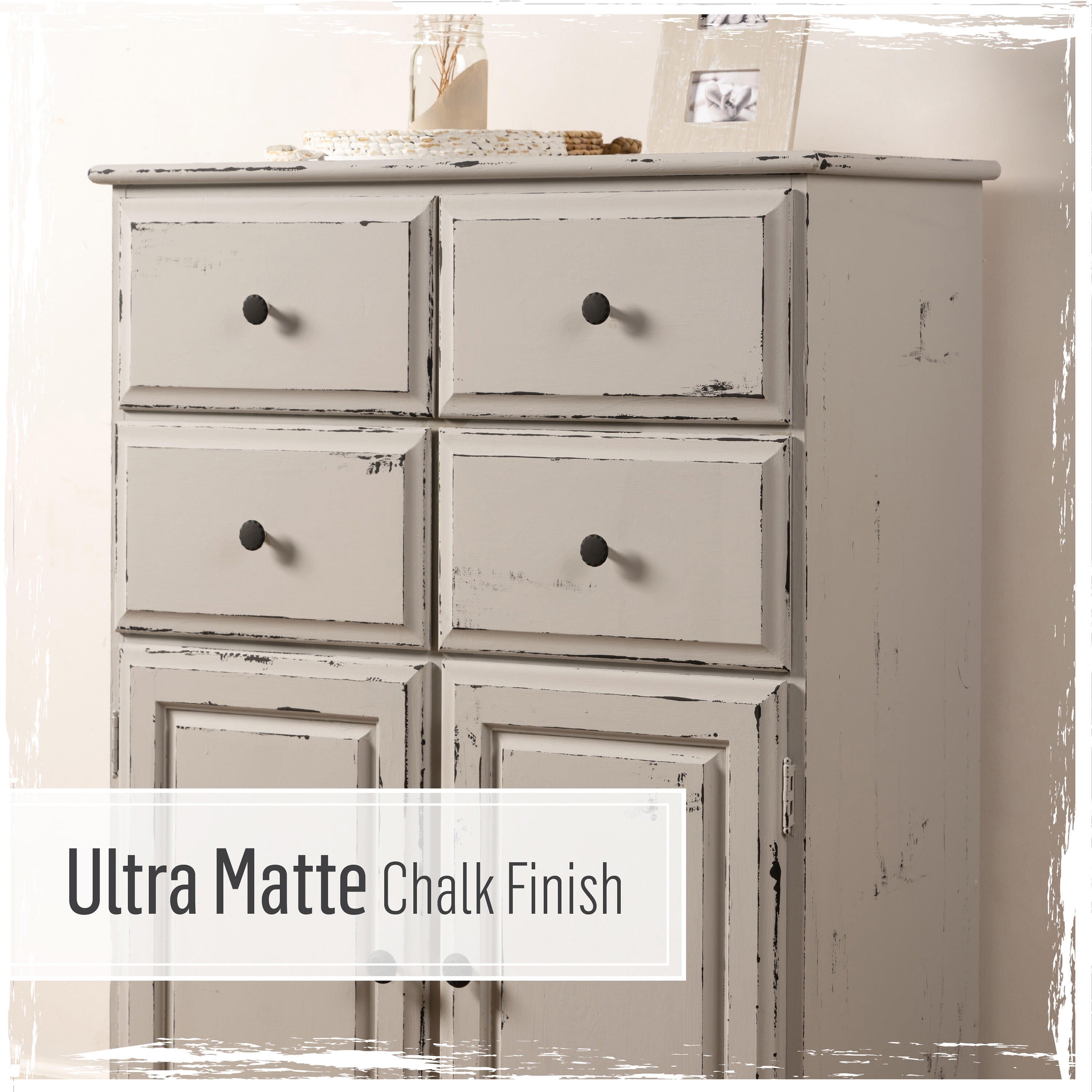 FolkArt Home Décor Chalk 8 fl oz White & Tan Kit with 2 Ultra Matte Acrylic Paints and a 2 Pc Brush Set