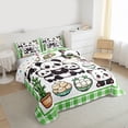 thumbnail image 3 of Castle Fairy Cartoon Panda Full Size Comforter Sets 3-Piece for Preppy Child,Green Geometric Plaid Bedding Comforter Set,Cute Bow Animal Lightweight Bedding Sets,Microfiber Bedroom Decor,Reversible, 3 of 8
