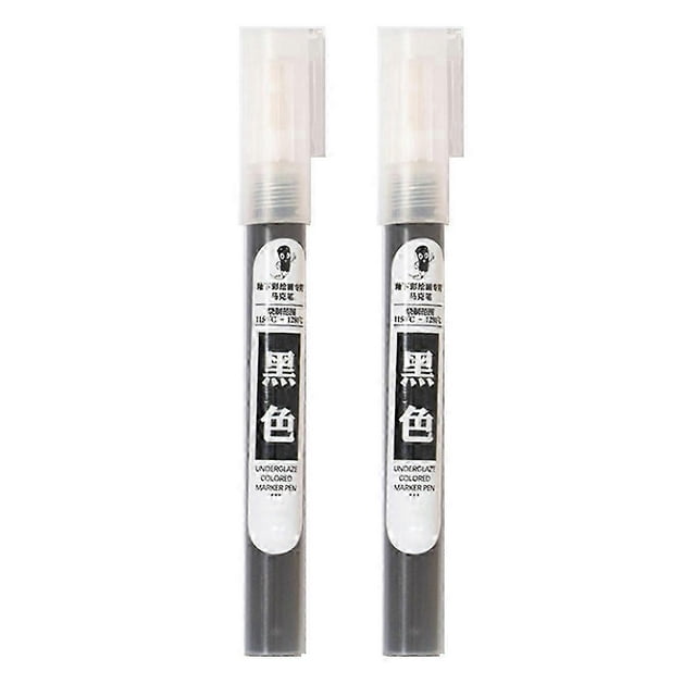 2 Pcs Underglaze Pen Underglaze compatible Ceramics Ceramic Writing Pen Underglaze Permanent Porcelain Colored Pen (Black)-cheng du