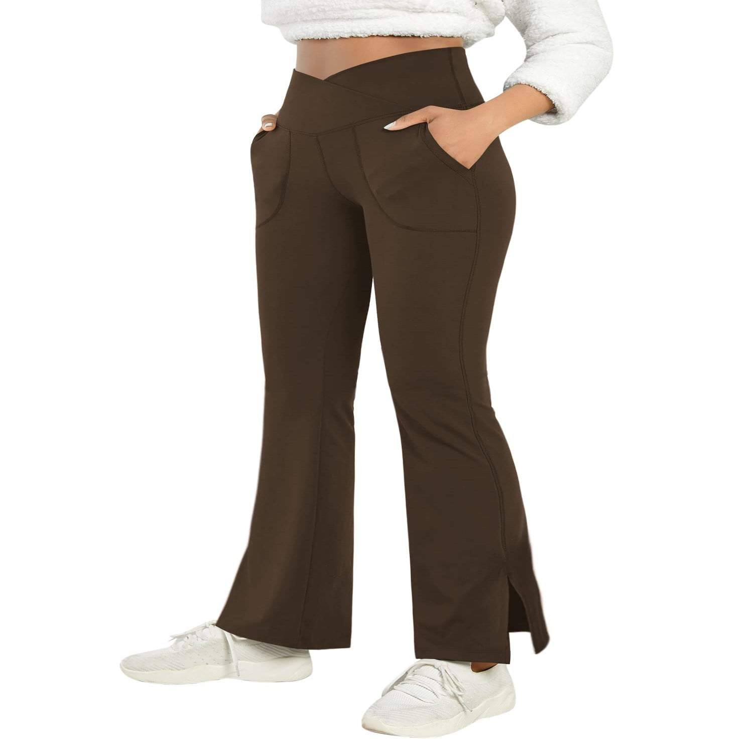 Jeanewpole1 Women's Bootcut Yoga Pants Work Pants Crossover Split Hem