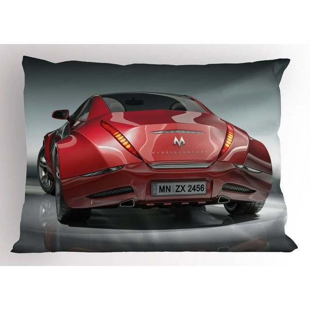 Cars Pillow Sham Red Sports Car Concept Design Realistic Powerful