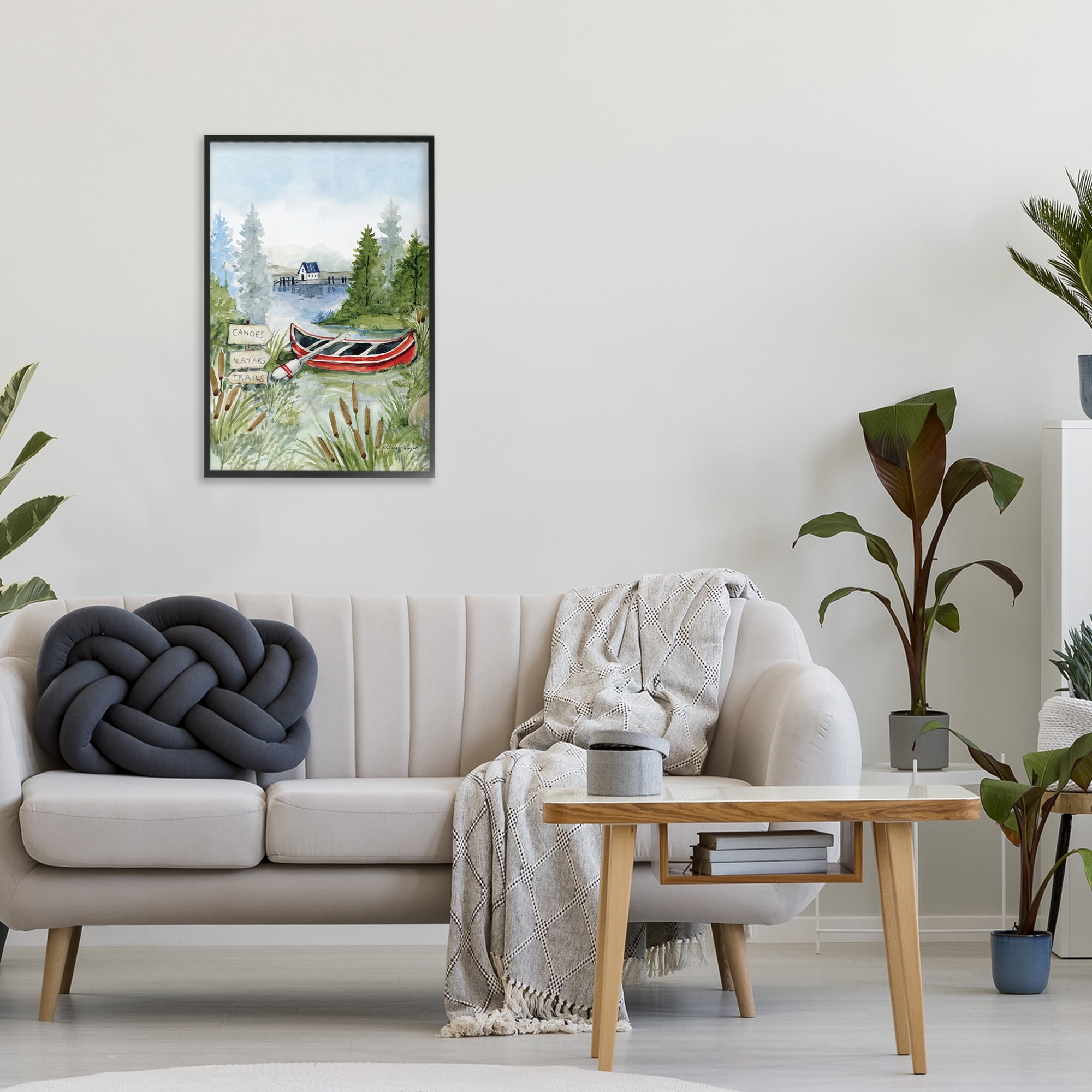 Stupell Industries Canoe On Lake Black Framed Giclee Art, design by Susan Winget