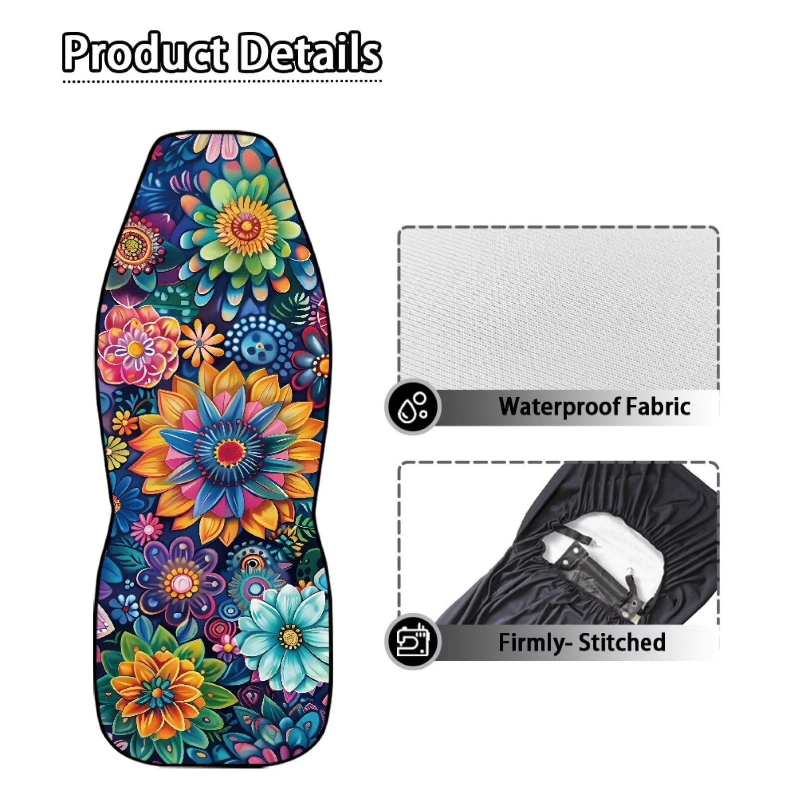 Uorisanigo Boho Floral Car Seat Covers for Women Waterproof Front Seat Covers Auto Interior Accessories 2 Pcs Set Easy to Install Universal Fit Most Cars,SUV, Trucks