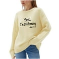 thumbnail image 2 of HOZADOIE Pulls pour Femmes Imprimé Lettre Couleur Unie Manches Longues Col Rond Polyvalent Ample Simple Confortable Chandail Automne Hiver Style, 2 of 6