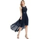 thumbnail image 3 of BeryLove Vestido de cóctel de noche para mujer con encaje y gasa, sin mangas, falda alta y baja con cinturón, 3 of 5