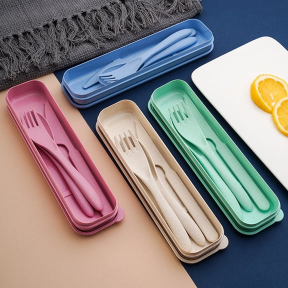 Portable Utensil Set With Case Reusable,Wheat Straw Spoon Fork Knife For Lunch Box Travel Camping Office,Dishwasher Safe Assorted Colors