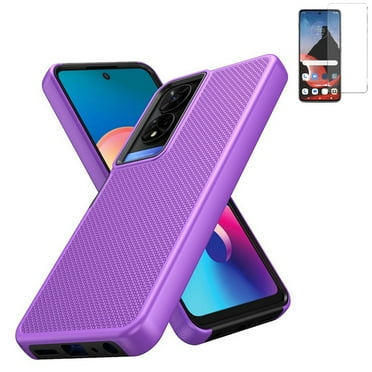 Phone Case for TCL 50 XE 5G (T614D) / 50 XE NXTPAPER 5G Dual Layered Rugged Cover with Screen Protector (Textured Purple /Tempered Glass)