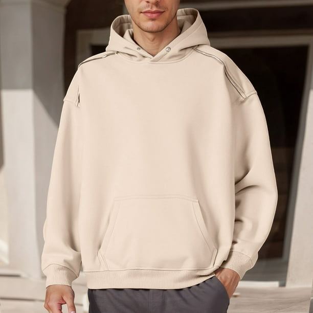 MHFRRA Sudadera con Capucha Informal con Panel de Cremallera En El Hombro y Llegada de Otoño/Invierno para Beige