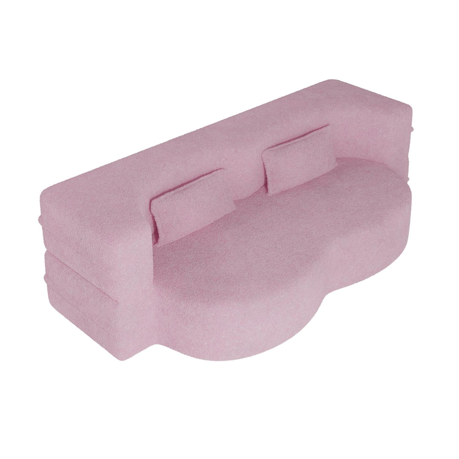 Demi Bonn Modern Convertible Floor Sofa Bed with 2 Pillows, Full Size 15" Folding Mattress, Teddy Fabric Foam-Filled for Living Room, No Assembly Needed, Pink