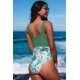 thumbnail image 3 of ABPHQTO Traje de baño de una pieza con recorte de contraste de flores tropicales verdes para mujer, 3 of 5