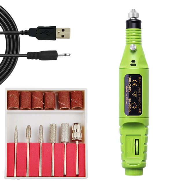 Kit de lima de uñas, máquina de manicura, lijadora y pulidora para uñas de manos y pies. Verde