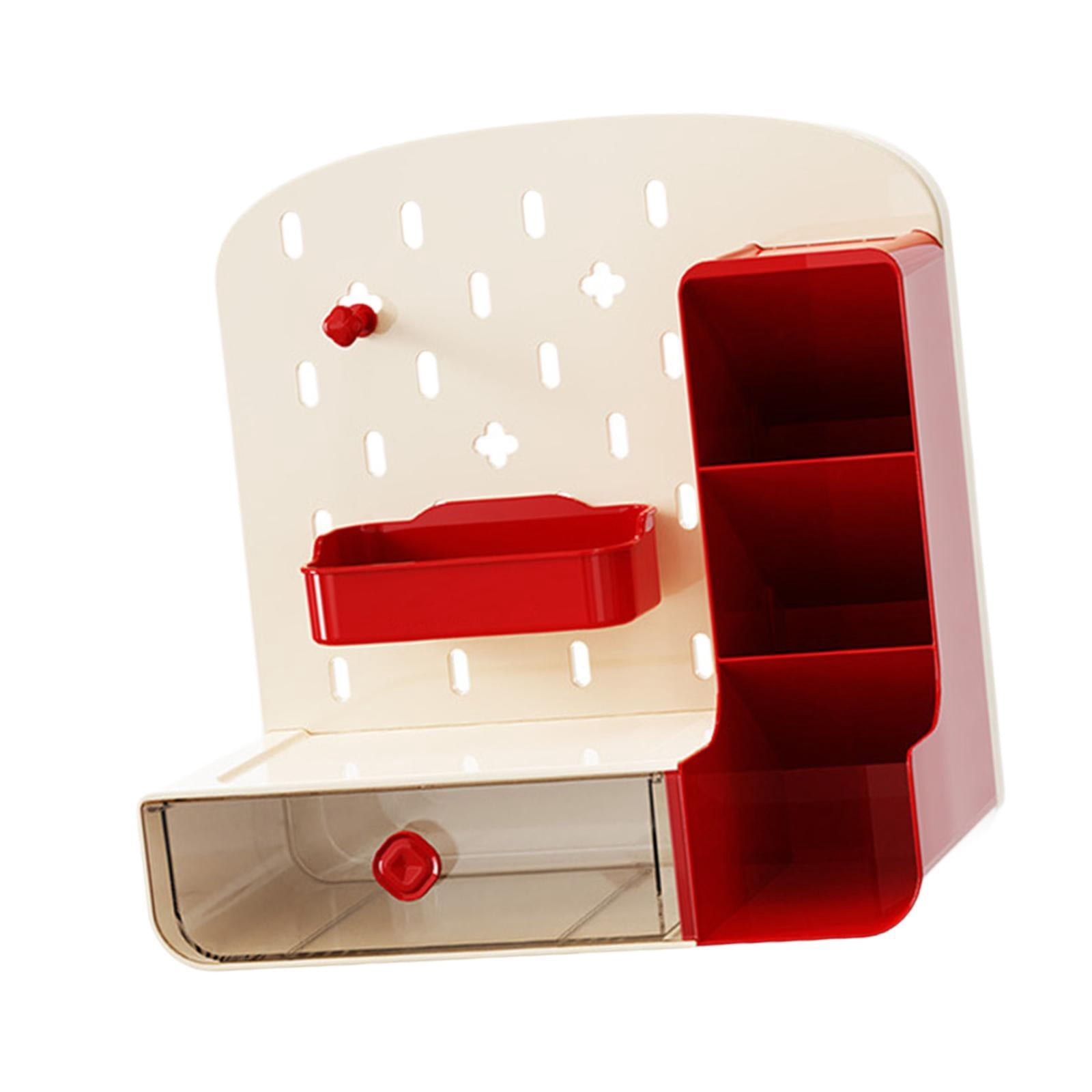 Esquirla Desk Peg Board Organizer with Drawer Crafts Organization Work Position Shelf Desk Accessories Pen Holder for Gaming Room Home Beige Red