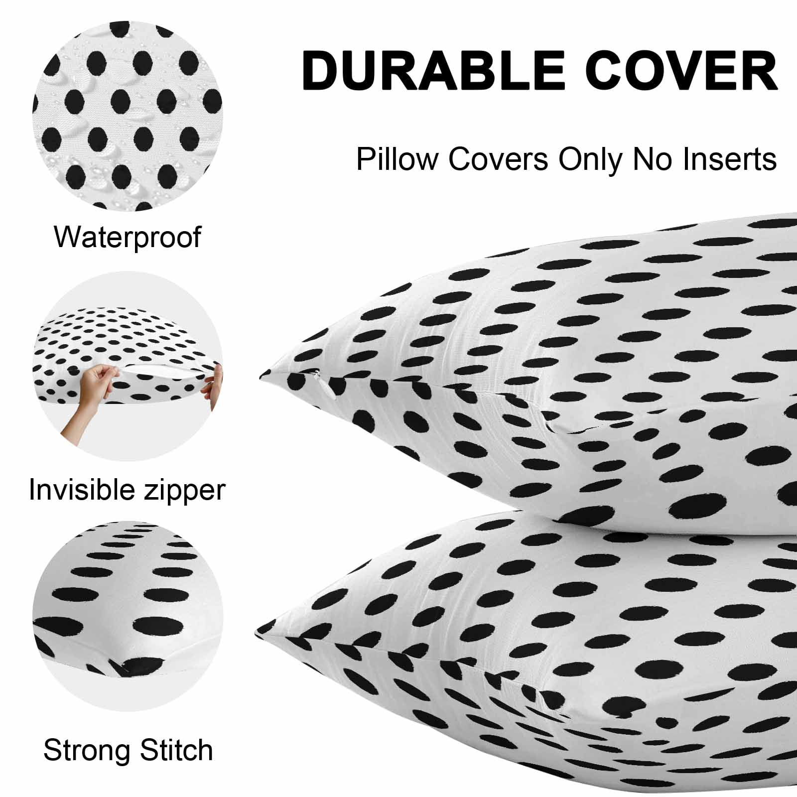 Outdoor Waterproof Throw Pillow Covers Set of 2 Black White Polka Dots Decorative Pillowcases Square Outdoor Pillows Cushion Case 16x16 Inch Cute Solid Color Patio Pillows for Couch Sofa Bed Garden