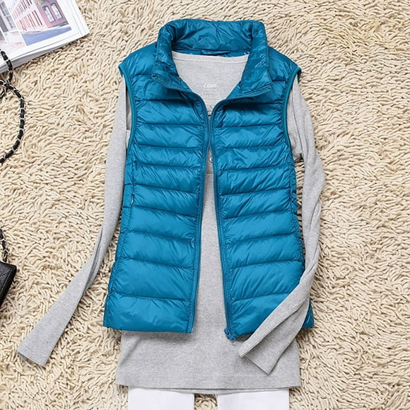 lcziwo Black Friday Deals Winter Down Vest for Women Plus Size Lightweight Outdoor Down Jacket Stand Collar Puffer Vest Sleeveless Warm Coats 2024 Sky Blue,L