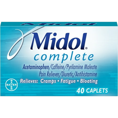 - Midol Complete, Menstrual Period Symptoms Relief, Caplets, 40 Count