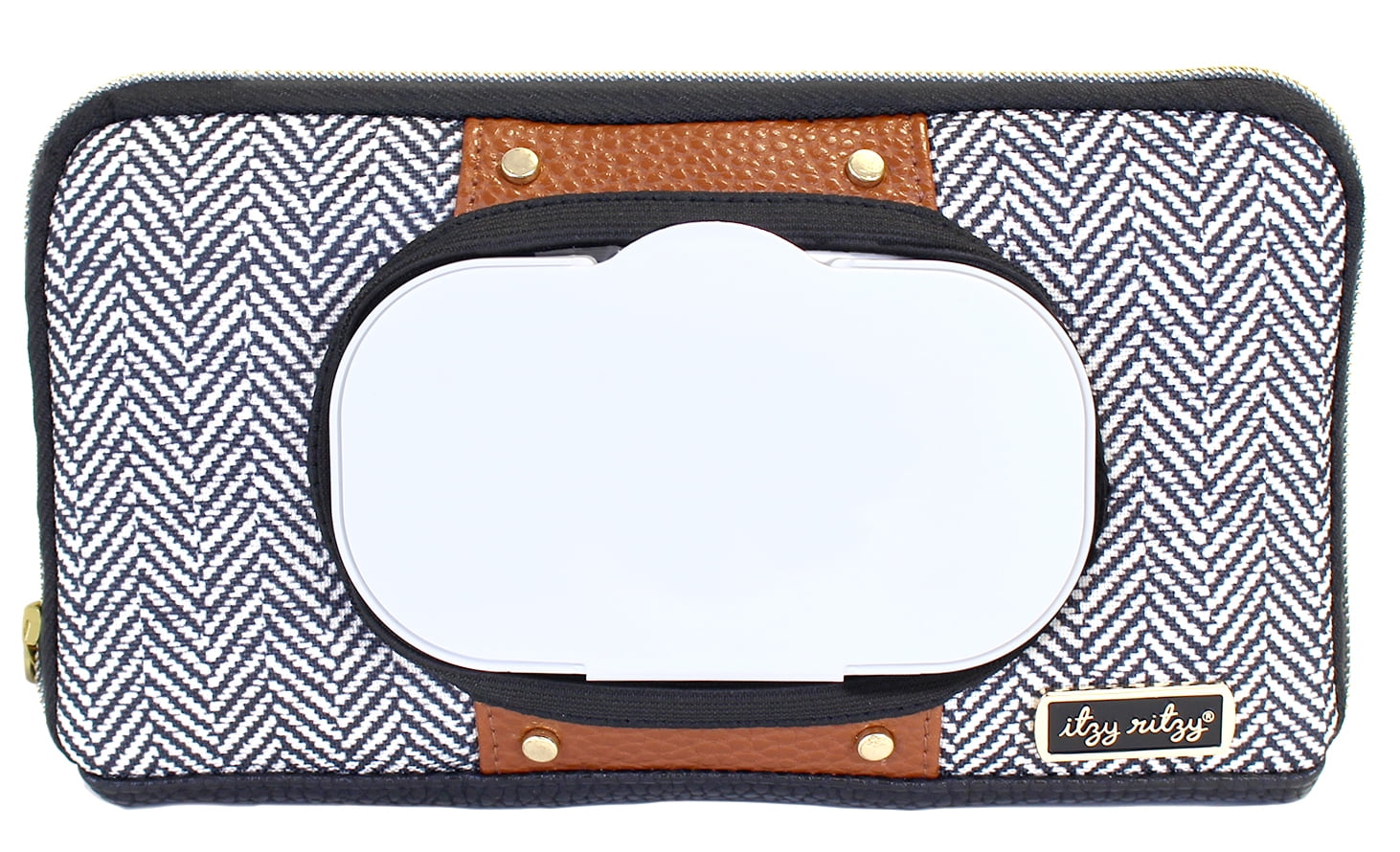 Itzy Ritzy Travel Wipes Case - Portable, On-The-Go Baby Wipes Holder Including Removable Clips for Car Visor Or Seat Back, Designed to Hold Packs of Up to 64 Wipes, Coffee & Cream