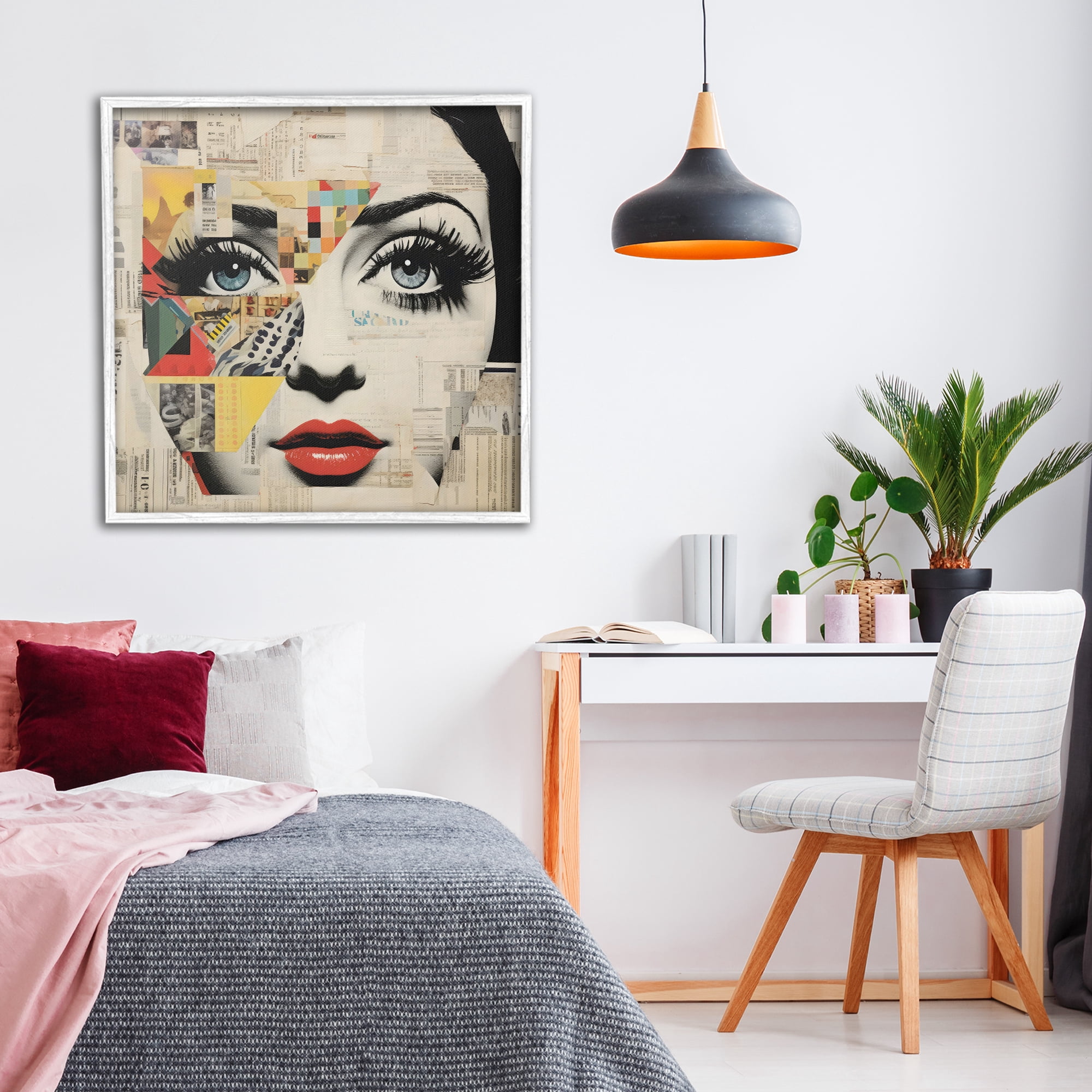 Stupell Industries Fashion Collage Pop Portrait White Framed Giclee Art, design by Creative Studio