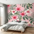 thumbnail image 2 of Peel and Stick Canvas Wallpaper Wall Mural Seamless floral pattern pink Hibiscus flowers dark pink pastel Wall Art Self Adhesive and Removable 69in x 98in, 2 of 8
