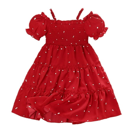 

Toddler Girl Easter Dress Girls Child Fly Sleeve Wave Point Prints Ruffles Summer Beach Sundress Party Dresses Princess Dress