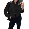 thumbnail image 1 of Chaqueta Universitaria Corta para Mujer, Larga, Abotonada, Informal, con Bolsillos. Negro L, 1 of 7