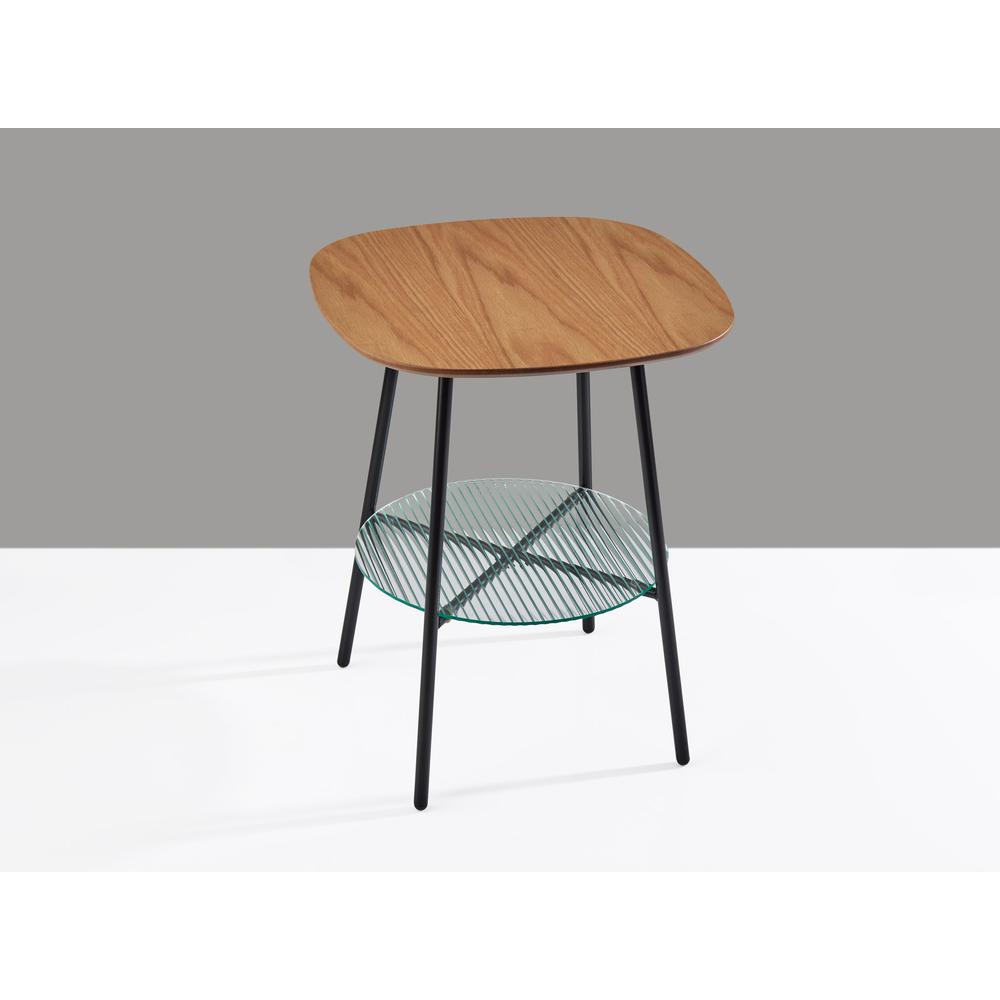 Adesso Diane Wood and Glass Accent Table, Natural/Black