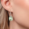 thumbnail image 3 of Gem Stone King 925 Silver and 10K Yellow Gold Green Prasiolite and Moissanite and Lab Grown Diamond Dangle Earrings for Women | 13.46 Cttw | Gemstone | Cushion 12MM, 3 of 6