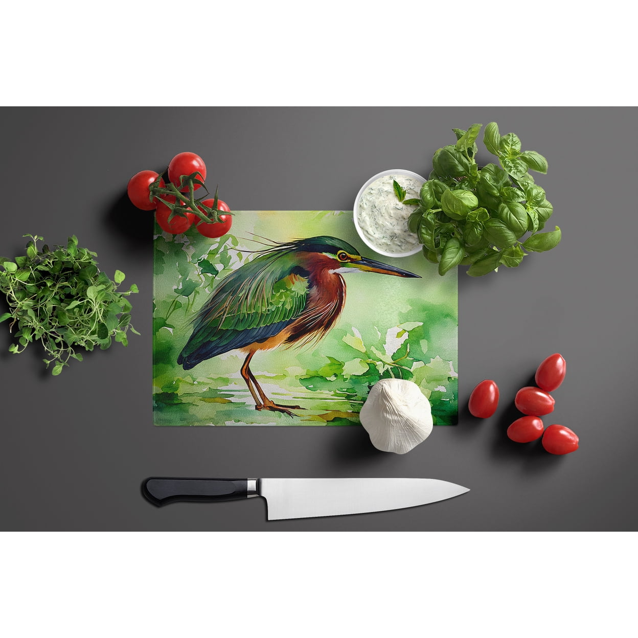 Green Heron Glass Cutting Board 12 in x 15 in