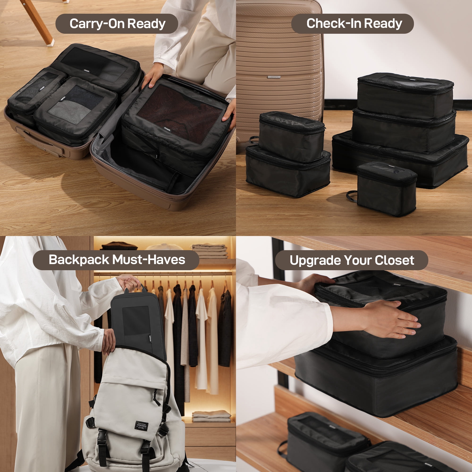 EPICKA TripCozy Compression Packing Cubes - 4 Set Durable Travel Organizer Bags with Mesh Top for Carry on (Dark Grey)
