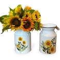 thumbnail image 2 of Sunflower Metal Milk Can Vase Set of 2 Rustic Farmhouse Floral Jars with Wooden Handles Decorative Planter Storage Containers White Country Home Decor 8" x 5.25", 2 of 9
