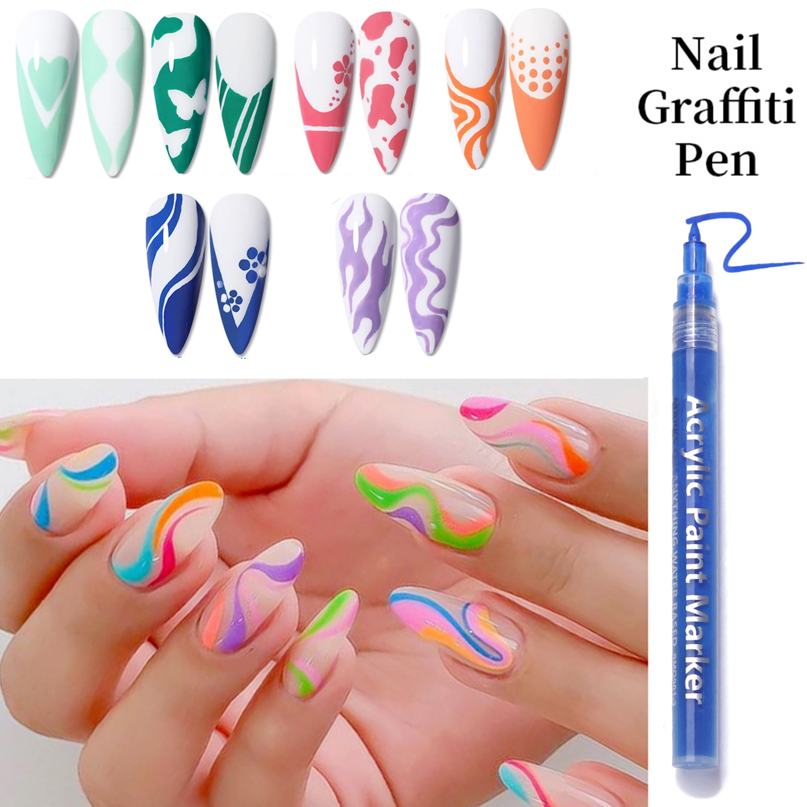Nail Pencil Acrylic Paint Paint Pen Nail Paint Pen DIY 12 Color Nails  Painting | eBay