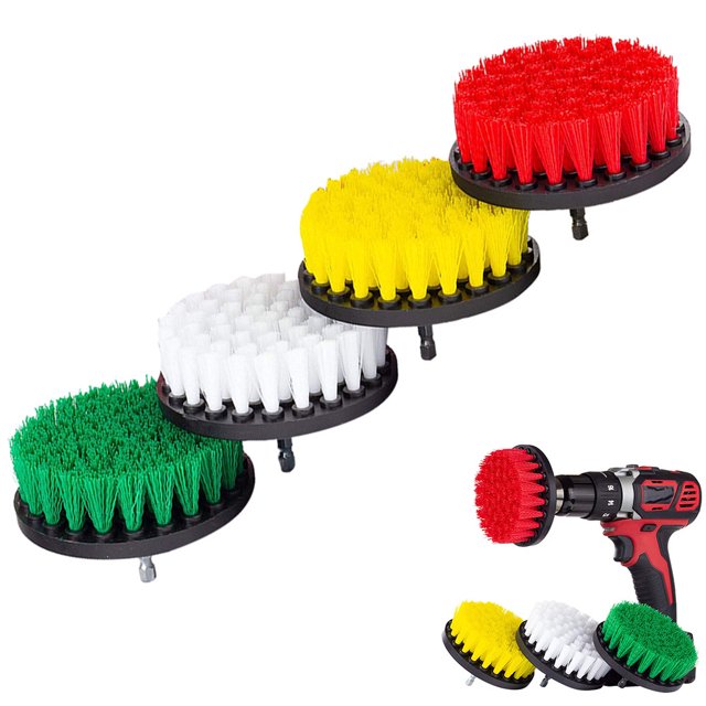 Xihbxyly Juego de 4 Cepillos para Taladro, Potentes Cerdas de Nailon, Limpiador Multisuperficies, Ideal para Baño, Azulejos, Lechada, Bañera, Alfombra y Suelo. Rigidez Media, 10 Cm. Taladro No Inclui