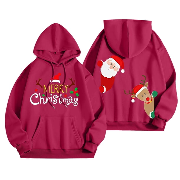 WILLBEST Sudadera con Capucha Merry Christmas para Mujer Sudadera con Capucha con Estampado Navideño Divertido Camiseta Navideña Informal de Manga Larga 365 Chica