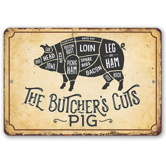 Metal Sign - The Butcher's Cut PIG - Durable Metal Sign - Use Indoor/Outdoor - Makes Great Meat Shop and Kitchen Decor Under $25 (12" x 18")