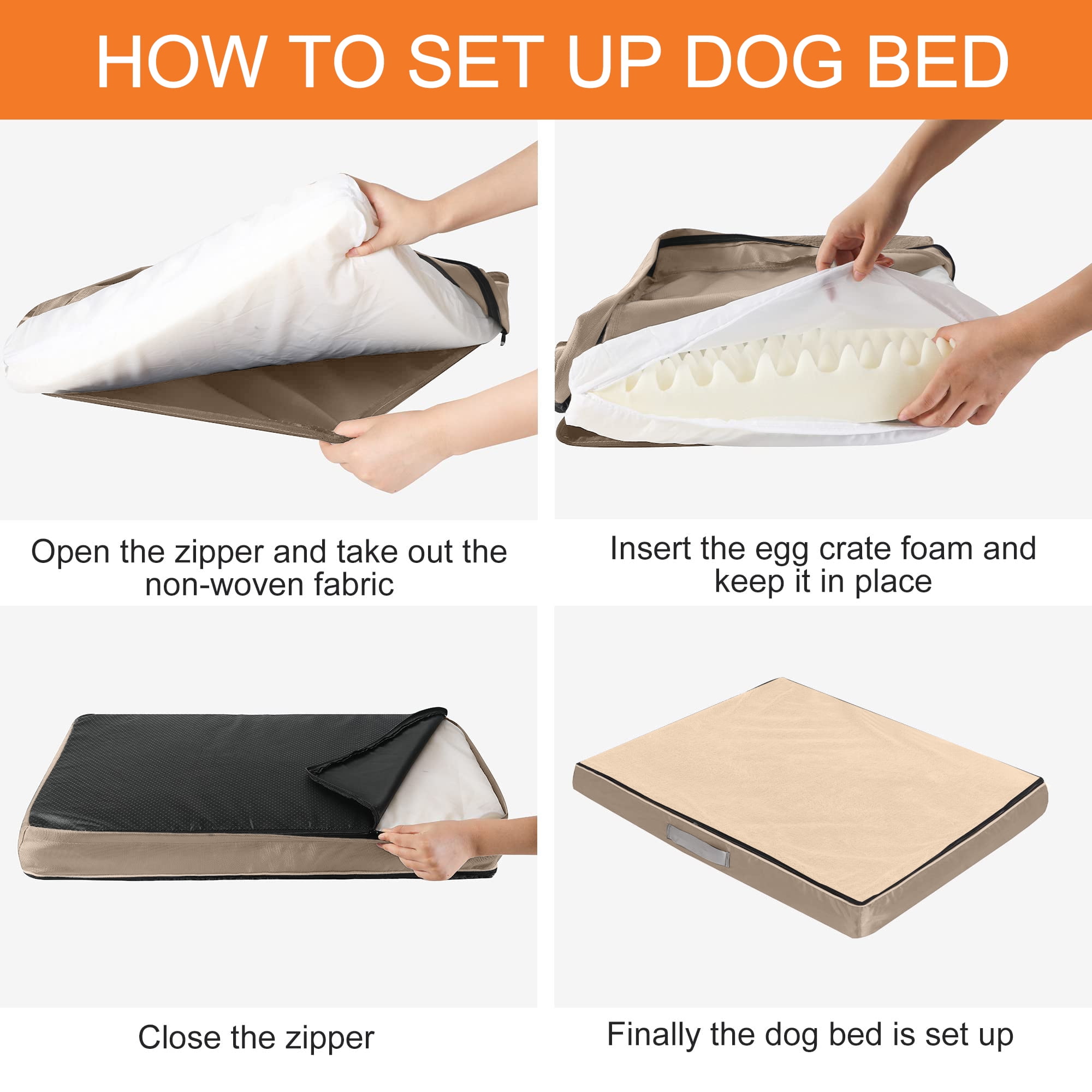 PayUSD Dog Bed for Extra Large Dogs Waterproof Thick Dog Beds Big Orthopedic Dog Beds with Removable Double Layer Washable Cover for Jumbo Dogs Pet Bed Mat Egg-Crate Foam, 2XL(47"X30"X4"), Khaki