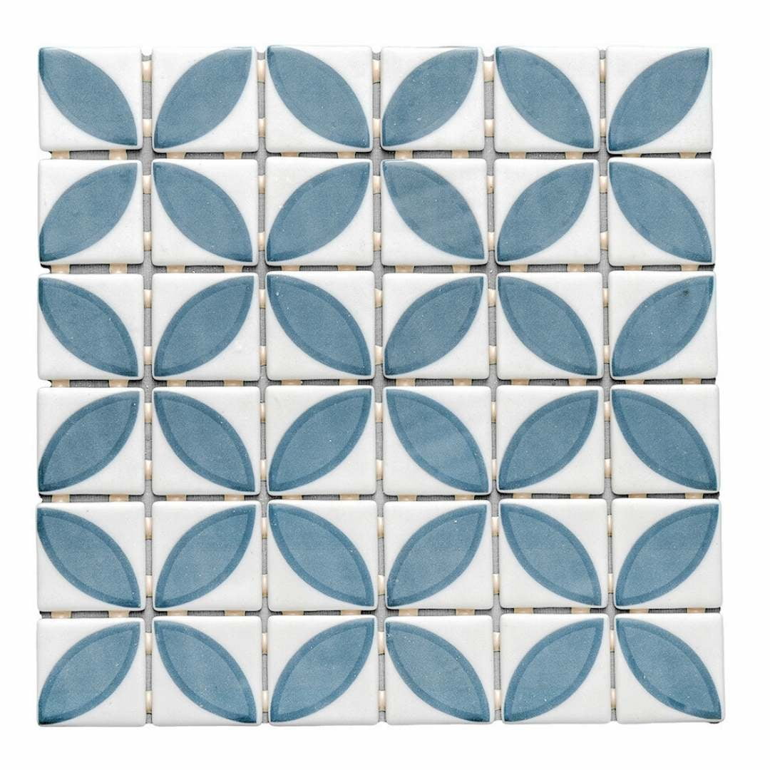 The Tile Life Eterna Lily 2" x 2" Navy Blue Matte & Shiny Glass Mosaic Wall Tile, 1 Sheet