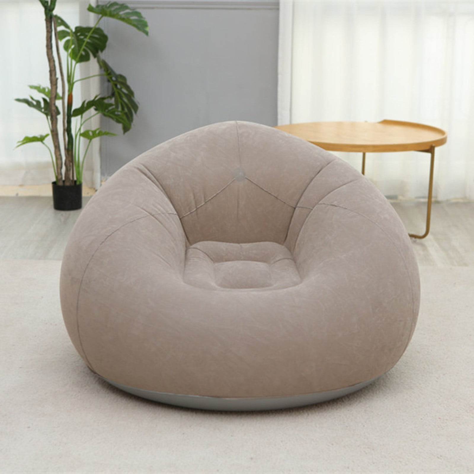 Inflatable Bean Bag Chair for Adults - Beanless Blow Up Lounge Sofa with Corduroy Flocking, Portable Folding Chair for Camping Reading
