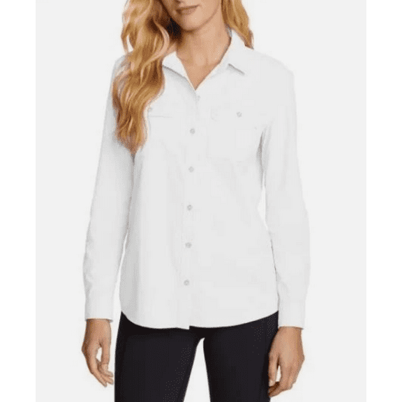 Eddie Bauer Womens Shirt White Long Sleeve Moisture Wicking UPF 50  Ripstop White Small