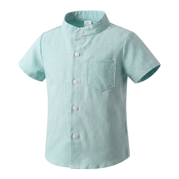 XKHAZA Baby Boys Button Up Shirt, Banded Collar Short Sleeve Tee, Soft Breathable Top for Spring and Summer Warm Weather