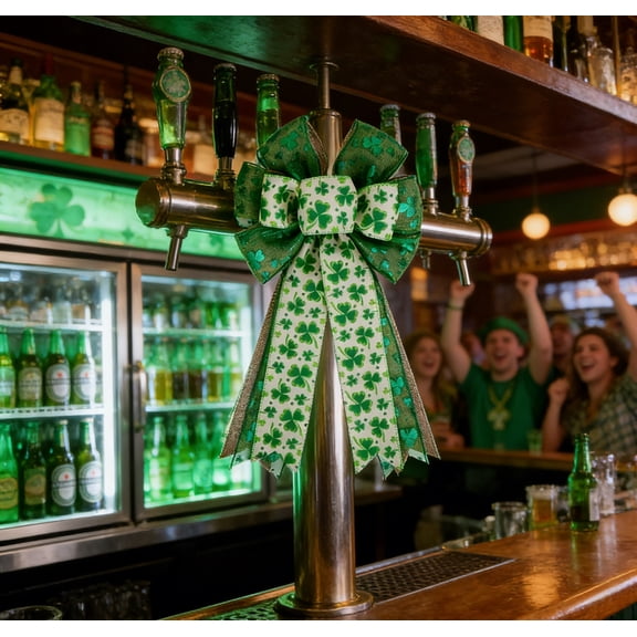 Style B Large St. Patrick's Day Bow Decor - High-quality Green Leaf Ribbon Bow with Durable Material, Festive Ornament for Front Door, Wall, Wreath & Holiday Party Decorations, 1pc