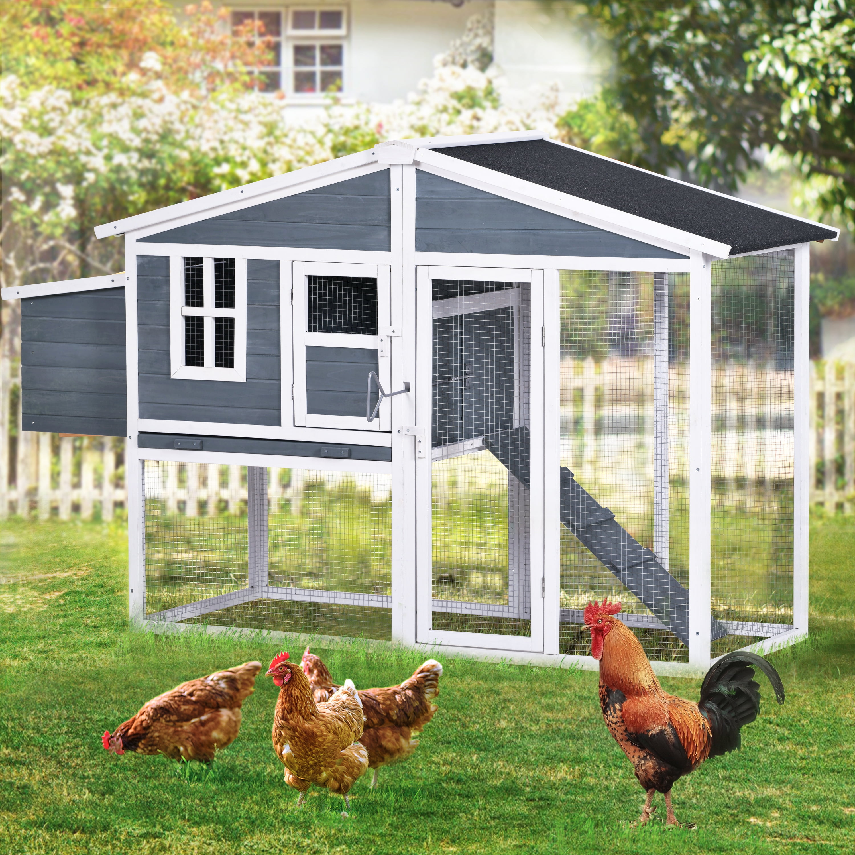 85" Large Wooden Chicken Coop Backyard Hen House 3-5 Chickens with nesting box 