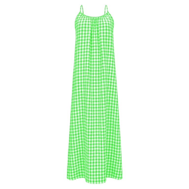 green plaid cami dress Backless Linen Dresses Womens Summer Sleeveless Casual Low Back Sundress Vacation Beach Outfits, M GGBS0407