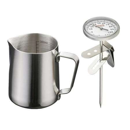 

350ml Milk Frothing Jug Pitcher Barista Craft Jug + Thermometer