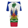 thumbnail image 5 of Haiti Haitian Flag Coat of Arms Red Women's Off The Shoulder Ruffles Summer Wedding Guest Loose Casual Party Beach Dress, 5 of 9