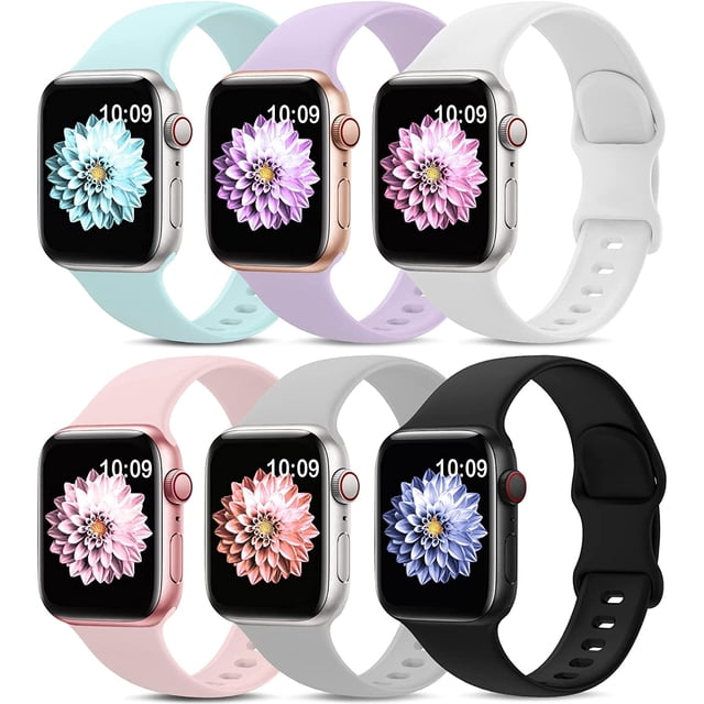 Paquete de 6 correas deportivas compatibles con Apple Watch Band 38 mm, 40 mm, 41 mm, 42 mm, 44 mm, 45 mm, 49 mm, correa de silicona suave impermeable compatible con iWatch Apple Watch Series 9 Ultra